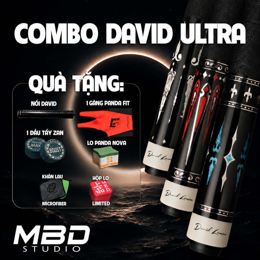 David Loman Phantom Ultra Chính Hãng, Ngọn Bida Carbon Cao Cấp - Tặng kèm full phụ kiện - MBD Studio