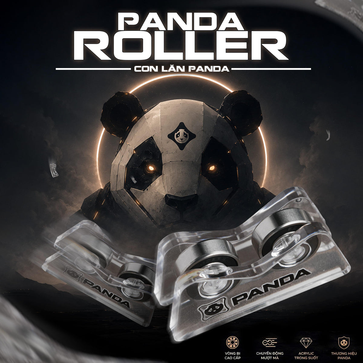 CON LĂN PANDA ROLLER CHÍNH HÃNG – VÒNG BI CAO CẤP, CHUYỂN ĐỘNG MƯỢT MÀ, ACRYLIC TRONG SUỐT | MẠNH BÓNG ĐÊM STUDIO